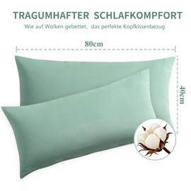 RUIKASI Cushion Cover 40 x 80 cm Cotton Set of 2 - Pillowcase 40 x 80 cm Green with Zip Cover for Cushions 40 x 80 cm Sage Green, Cotton Pillow Cover Pillowcase