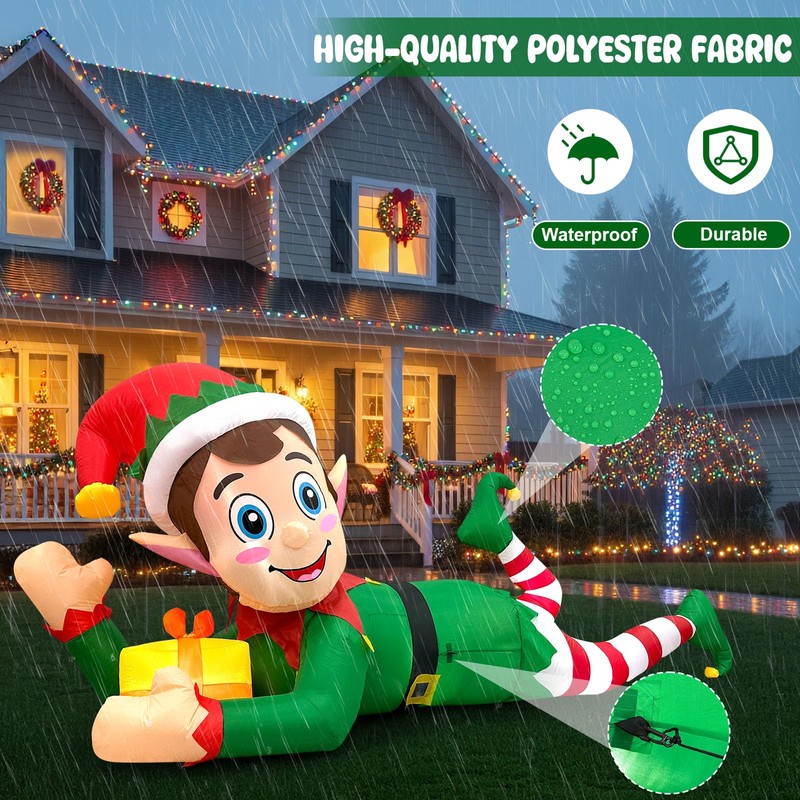 AerWo 10FT Christmas Inflatable Outdoor Decoration, Giant Lying Elf Inflatable