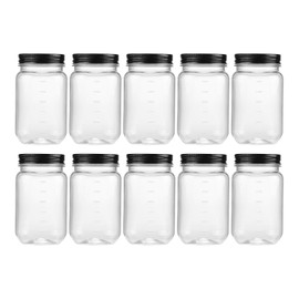 novelinks 16 oz Clear Plastic Jars with Lids, Refillable 16oz Mason Jars with Lids & Storage Containers for Kitchen & Household Use (10 Pack,Black)
