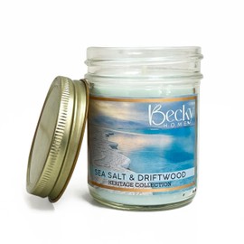 Sea Salt and Driftwood Scented Candle in Clear Mason Jar | Candles for Home | 8oz Rustic Home Decor Novelty Candle | 40 Hour Burn Time Candle