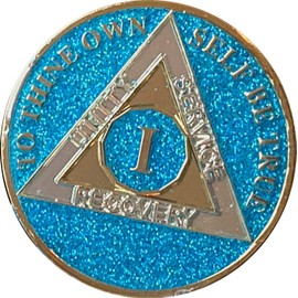 Ranger Industries 1 Year AA Medallion Aruba Blue Glitter Sobriety Chip