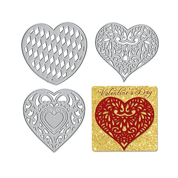3 Pieces Valentines Hearts Metal Cutting Dies for Card Making