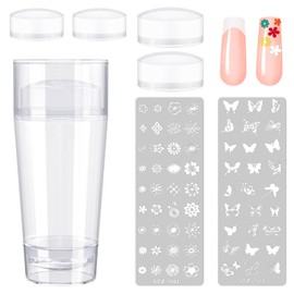 Subay French Nail Stamper, Nail Stamper Kit - 2pcs Nail Art Stamper, Nail Scraper, 2pcs Nail Stamping Plate, 4pcs Replaceable Silicone Jelly Heads for Gel Manicure Home Salon Nail Art DIY
