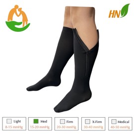 HealthyNees Seniors Care 15-20 mmHg Compression Leg Calf Closed Toe Zipper Socks (Black, 5X-Large)