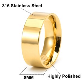 FASHGOOD Mens Ring 8MM Titanium Stainless Steel Ring for Men,Highly Polished Simple Band Ring,Gold Ring,Wedding Engagement Rings for Men Fidget Ring Size 8