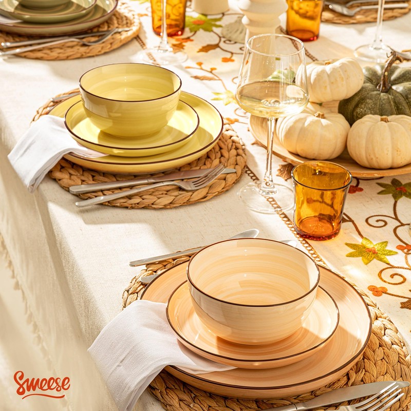 Sweese Plates and Bowls Sets, 18 Piece Dinnerware Set Porcelain
