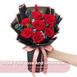 Mosstory Rose Bouquet 7-Piece Preserved Flowers Bouquet Real Roses Flowers Gift for Women Wife Anniversary Birthday Valentines Day Mothers Day Wedding Anniversary Birthday (Red Roses)