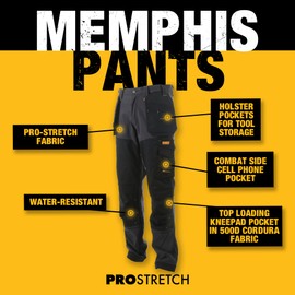 DEWALT Memphis Men’s Pro-Stretch, Regular Fit, Holster Pocket, Utility Cargo Work Pants, Grey/Black, W30/L31
