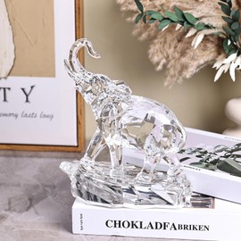 orenm Lucky Elephant Transparent Statues and Sculptures Animal Art Figurines Crystal-Like Home Decor Ornaments Collectible Birthday Gifts (White-Elephant)