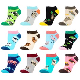 WeciBor 12 Pairs Women's Funny Colourful Trainer Socks Funny Casual Cotton Short Fun Socks, Blue/Pink/Beige/Grey/Green/Multicoloured Tier-12B