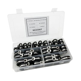 NICAVKIT 66 Pieces Cable Clamp Rubber P Clips Hose Clamps Pipe Clamps Cable Clamps Stainless Steel Kit 7 Sizes 6/8/10/13/16/19/25 mm Cable Clamp, Metal Wire Cable Clamp Kit