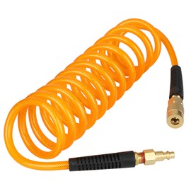 YOTOO Reinforced Polyurethane Recoil Air Hose 1/4" Inner Diameter by 10' Long, Heavy Duty, Flexible Air Compressor Hose with Bend Restrictor, 1/4" Swivel Industrial Quick Coupler and Plug, Orange