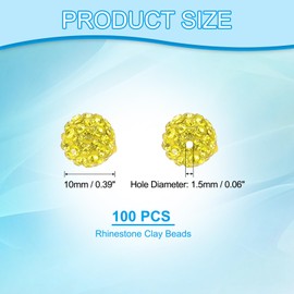 PATIKIL 10mm Rhinestone Clay Beads for Jewelry Making, 100 Pack Round Ball Polymer Clay Crystal Charm Beads for Craft Decor Necklace Chain Bracelets DIY, Lemon Yellow
