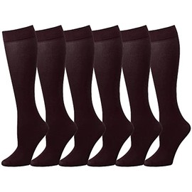 Falari 6-Pack Women Trouser Socks with Comfort Band Stretchy Spandex Opaque Knee High - Brown