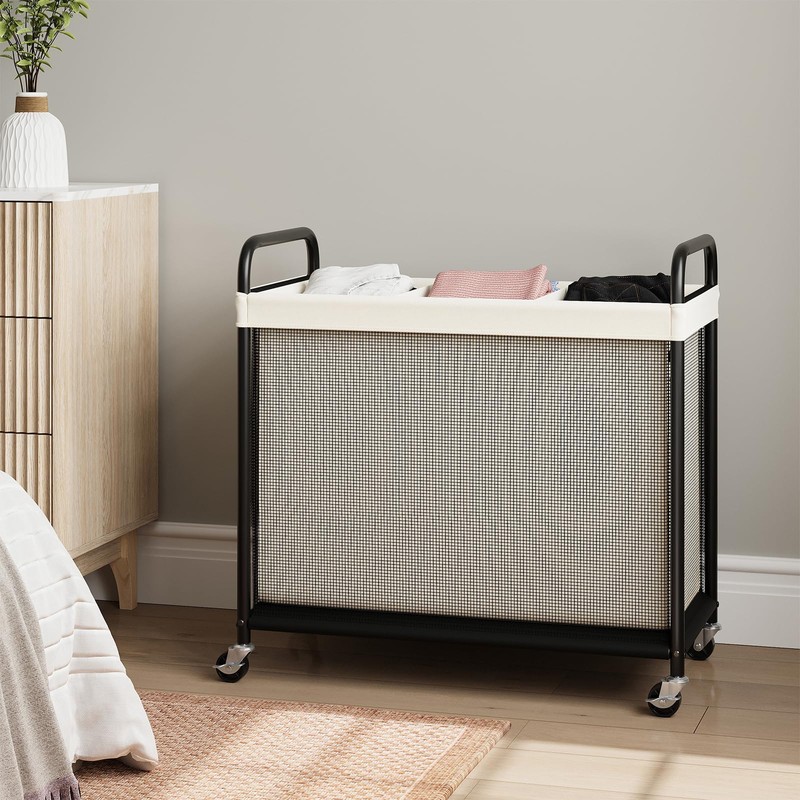 ELYKEN Laundry Hamper 3 Section, 120L Rolling Laundry Sorter with
