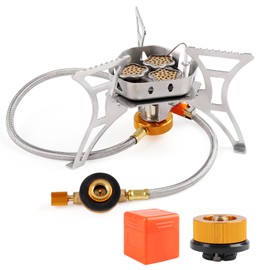 5800W Camping Gas Stove, Portable Windproof Backpacking Burner Cooking Stoves Folding Wild Camp Gas Burner for BBQ Outdoor Hiking Fishing Picnic with Piezo Ignition Adapters Converter