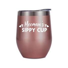Meemaw's Sippy Cup Wine Tumbler 12Oz - Meemaw Rose Gold Wine Tumbler 12Oz - Birthday Gift Meemaw From Daughter - Son - New Abuela Gift - Mothers Day Gift - 12Oz Insulated Stainless Steel Tumbler