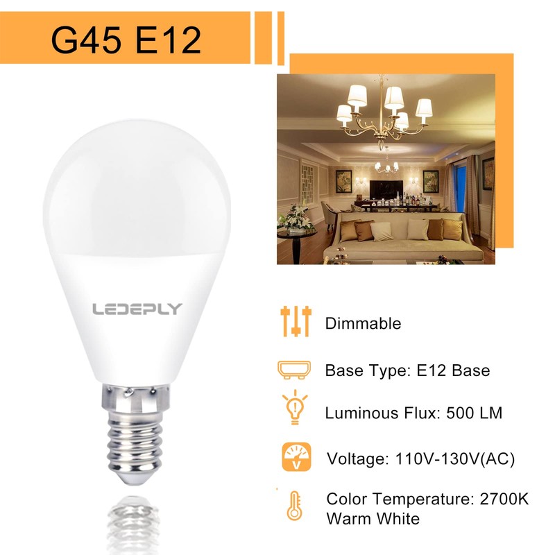 LEDEPLY A15 Ceiling Fan Light Bulbs, Dimmable, E12 Base LED