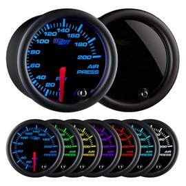 GlowShift Tinted 7 Color 200 PSI Mechanical Air Pressure Gauge - Black Dial - Smoked Lens - for Air Ride Suspension Systems - 2-1/16" 52mm