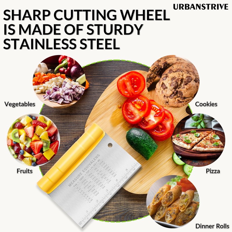 Urbanstrive Bench Scraper for Baking, Stainless Steel Dough Cutter and