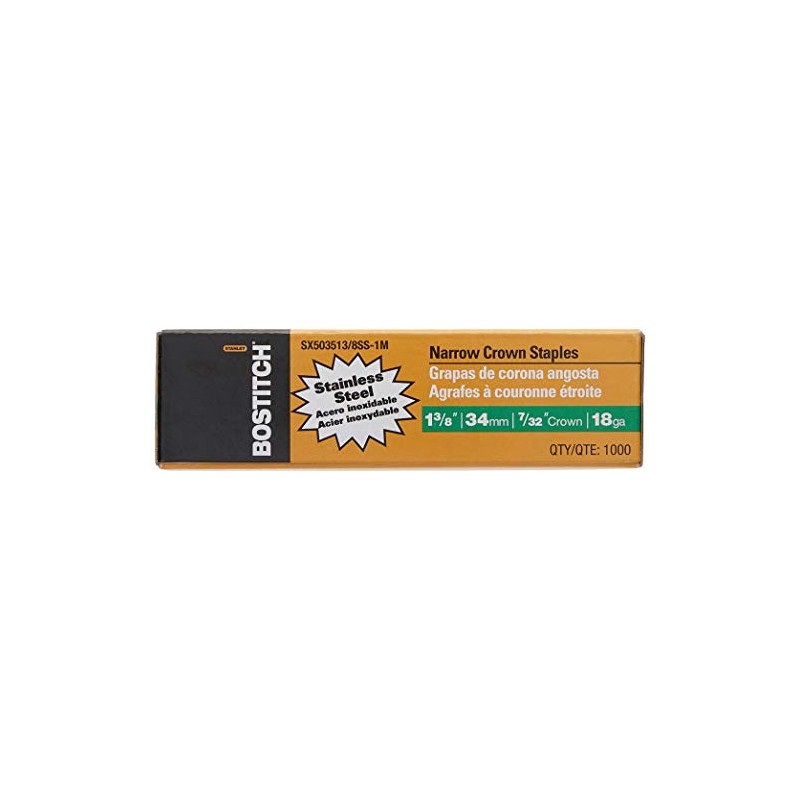 Bostitch Sx503513/8ss-1m 1-3/8"leg 18-gauge 7/32" Narrow Crown Stainless Steel Staples(1000)