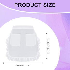 Benaewa White Apron, Waitress Apron with 2 Pockets, Adjustable Waist Ruffle Aprons for Cooking Restaurant Bistro