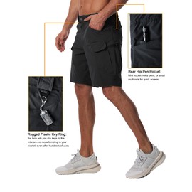 AUTIWITUA Men's Hiking Cargo Shorts Water Resistant Quick Dry 9" Lightweight Tactical Work Shorts with Pockets(No Belt) Solid Black