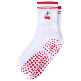 EUDOLAH Cute Yoga Socks for Women Pilates Barre Breathable Non-Slip Crew Grip Sock With Stripes Anti-friction Athletic Socks 1 pack White