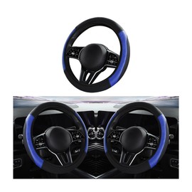 Adunsiaoto Car Steering Wheel Cover Leather, Carbon Fibre Sports Steering Wheel Cover Elastic Band Without Inner Ring, Universal Carbon Fibre Steering Wheel Protection Without Inner Ring (Blue)