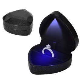 Homirty Heart Shape Ring Box with LED Light, Jewelry Display Gift Box, Wedding Ring Boxes, Auto Lighted Up Earring Ring Case, Luxury Ring Boxes for Proposal Engagement Wedding, Starry Night Black