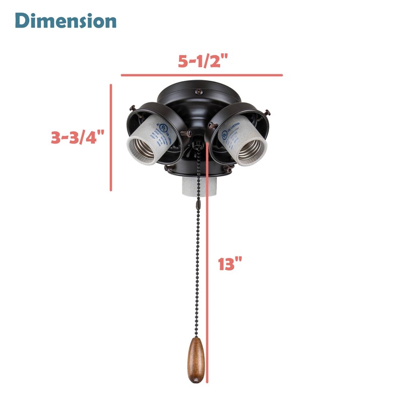Aspen Creative 22002-31 Ceiling Fan Fitter Light Kit with Pull