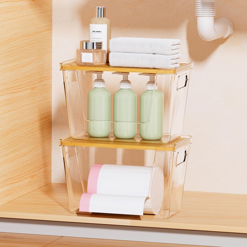 Delamu Acrylic Trash Bag Holder, 2 Pack Stackable Garbage Holder