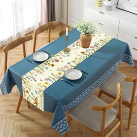 Summer Flower and Leaf Table Runner Seasonal Holiday Anniversary Indoor Outdoor Home Kitchen Table Party Decor (Colorful Flowers 4, 13×72 Inches)
