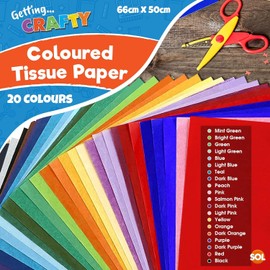20pk Coloured Tissue Paper for Wrapping Gifts - 66cm x 50cm - Assorted Bright & Vibrant Colours
