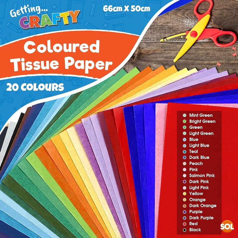 20pk Coloured Tissue Paper for Wrapping Gifts - 66cm x