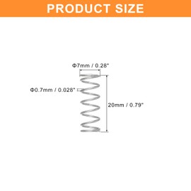 QUARKZMAN Pack of 5 Compression Springs, 0.7 x 7 x 20 mm, Compression Springs, Spring Springs, Coil Springs, Steel Springs, 304 Stainless Steel, Silver