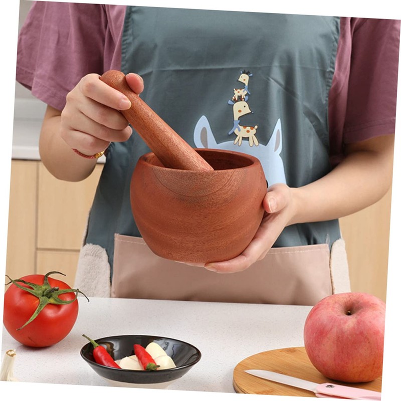 iplusmile 1 Set Wooden Garlic Masher Handheld Pestle for Grinding