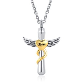 OutstandLong Mom Cross Cremation Jewelry for Ashes Gold Plated Urn Necklace Memorial Ash Pendant Keepsake Jewelry Women