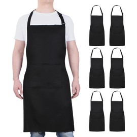PB TECH Aprons 6 Pcs Adjustable Bib Apron with 2 Pockets Unisex Cooking Aprons Waterdrop Resistant Chef Aprons for Men, Women With Long Ties for Home Kitchen, Restaurant, Coffee House