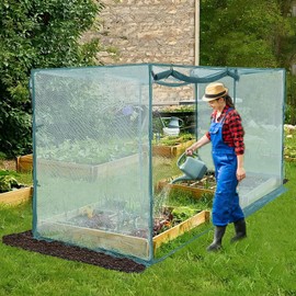 TIMILAND Crop Cage 4 x 8 x 6 Ft Tall Plants Protection Tent,Plant Outdoor Cage with 2 Zippered Doors,Crop Cages for Garden Plant,Plants Greenhouse Outdoor Cages for Garden, Yard, Lawn(Dark Green)