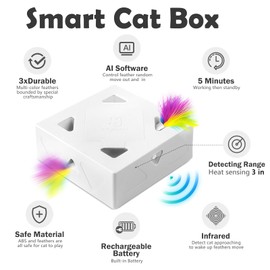 Migipaws Automatic MigiBox Cat Toys 3 n1 Interactive Pounce Mystery Under PopSkin 7 Holes Cardboard Kitten Toys for Indoor Rechargable 6 Accessories(Purple)