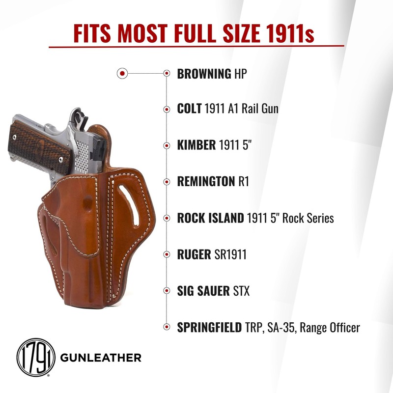 1791 Gunleather 1911 Holster, Right Hand OWB Leather Gun Holster