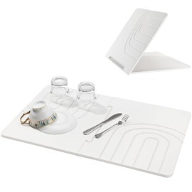 Luxspire Stone Drying Mat for Kitchen Counter Large Fast-Absorbing Dish Drying Mat Non-Slip Drying Pad for Dishes, Utensils, Cups Waterproof Counter Protector for Kitchen Bathroom, White