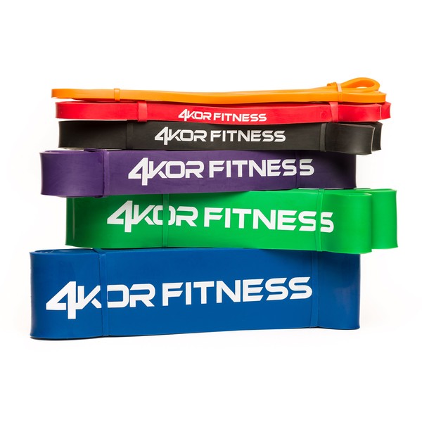 Pull Up Assist Band Set by 4KOR Fitness - 6 Band Set of Heavy Duty 41" Resistance Bands for Mobility, Crossfit, Weightlifting, Therapy, Home or Gym Workouts (Orange, Red, Black, Purple, Green, Blue)