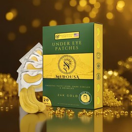 MEDOUSA Under Eye Patches (20 Pairs) Golden Eye Mask With Collagen, Smooths Puffy Eyes, Dark Circles & Wrinkles, Skincare Treatment for Men & Women