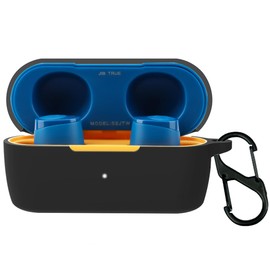 QWYJ for Skullcandy Jib True Case Carcasa Protectora de Silicona, para Skullcandy Jib True Funda con Mosquetón Llavero Anti-perdida (Negro)