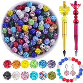 Rhinestone Beads for Jewelry Making 200pcs Mix 10mm Rhinestone Beads for Pens Making Bulk Glitter Sparkle Disco Ball rhinestone Spacer Beads for Bracelets Necklace Keychain Clay Rhinestone Beads