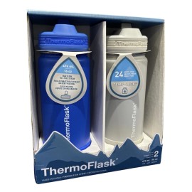 Original ThermoFlask 16 Oz Stainless Steel Kids Water Bottles  Straw Lid 2pack - Blue / Gray