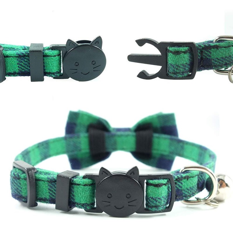 Cat Collar Breakaway with Bell and Bow Tie, Plaid Design