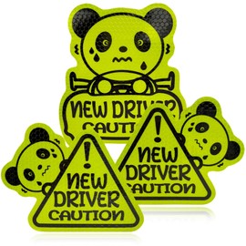 DXNQ 3 PCS Reflective Student Driver Magnet, Keep Distance Please Be Patient New Driver Safety Warning Sticker, Car Bumper Sticker Magnet Sign for Rookie Novice Driver, Car Accessories (Panda)